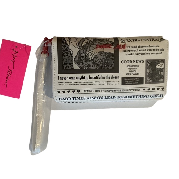 Betsey Johnson Newspaper Print Wristlet Wallet New